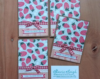 Four-Pack of Strawberry Greeting Cards with Envelopes | Thank You Cards