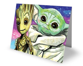 Dead All Over Baby Groot & Grogu Greetings Card with envelope C6 Size Birthday Star Wars/Marvel