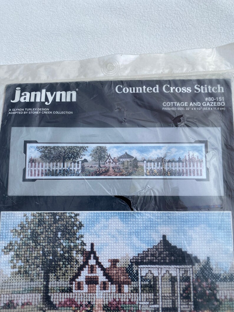 Counted Cross Stitch Kit Cottage and Gazebo by Janlynn 1993
