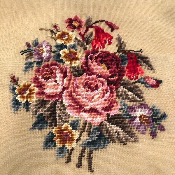 Floral preworked needlepoint canvas Roses and other flowers