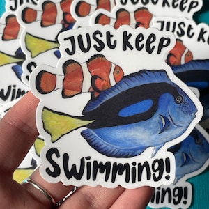 Disneys Finding Nemo “Just Keep Swimming” Vinyl Sticker with Nemo and Dory