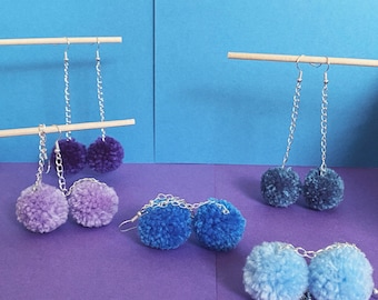 Tiny Pom Pom Earrings, Pom Pom Earrings, Yarn Drop Earrings, Small Pom Pom, Statement Earrings,