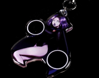Raven Teen Titans Acrylic Double Sided Epoxy Keychain with Bat Wing Clasp