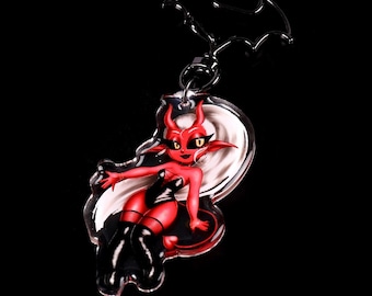 Goth Succubus Chibi Demon Girl | 2.5'' Acrylic Keychain | Epoxy Coated Double Sided Keychain