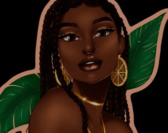 Citrus Lemon Island Brown Skin Girl Vinyl Sticker