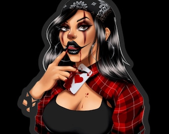 Goth Clown Jester Girl | Ace of Hearts Horror | Clear Vinyl Stickers