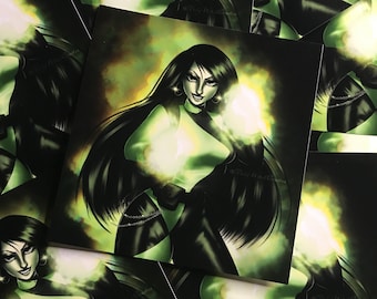 Shego Mini Art Print | Y2K Cartoon Villain | Evil Waifu | Green & Black 4x4in Print