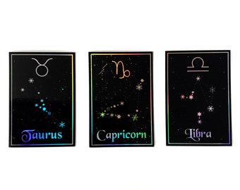 Zodiac Tarot Card Deck Horoscope Constellation Holographic Stickers | Witchy Vinyl Laptop & Water Bottle Decal