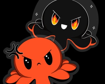 Angry & Evil Octopus Stickers | Cute Animal Decal Clear Sticker Set