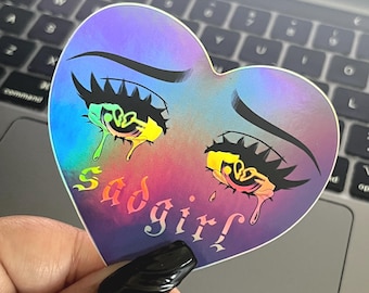 Anime Sad Girl Crying Eyes Purple Holographic Vinyl Sticker