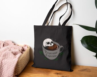 Depresso Espresso Skull Coffee Tote Bag | Canvas Grocery Market Tote