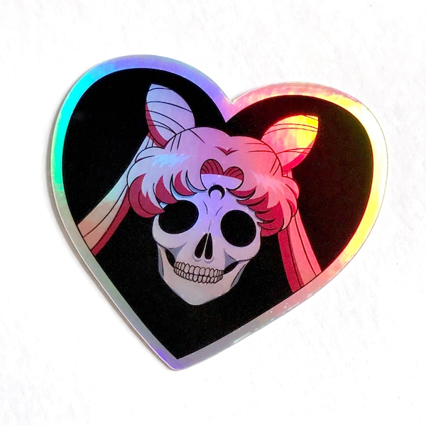 Sailor Moon Black Lady / Chibiusa Goth Skull Heart Holographic Anime Sticker