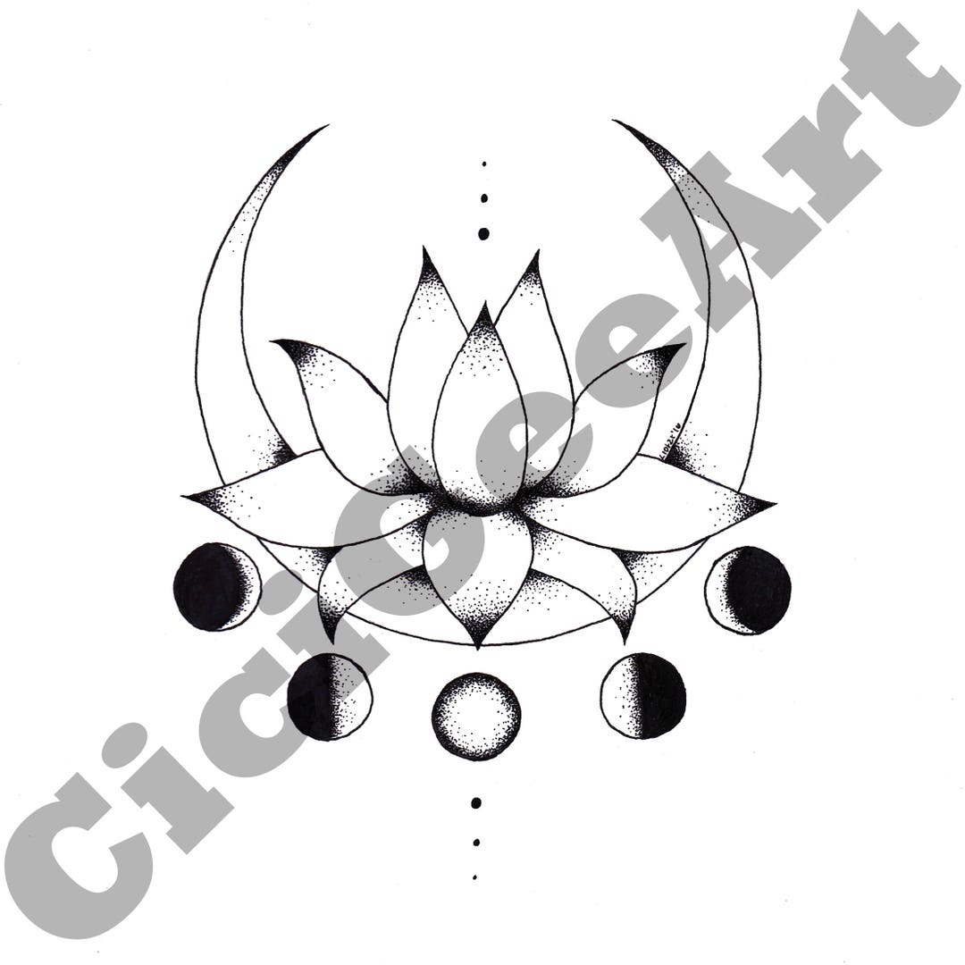 Sailor Moon Tattoo Inspired Lotus Flower & Crescent Moon Line - Etsy