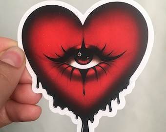 Demon Eye Bleeding Scared Heart Clear Vinyl Stickers