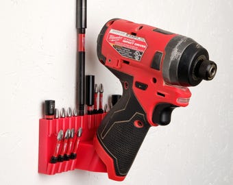 Milwaukee M12 Impact Driver Wall Mount with 20 Bit Holder | Tool Organizer & Storage Solution that is 3D printed