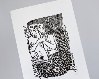 Fisherwives - Black Lino Print on White