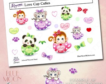 Love Cup Cuties baby animal Valentine Stickers by Kayomi Harai