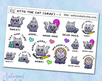 Otto the Cat Cute Kawaii - Gray Planner Stickers - Ashwood Arts