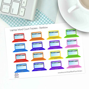 Laptop Design Writer&#39;s Word Count Tracking Stickers - Rainbow