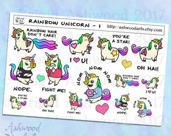 Rainbow Unicorn Planner Stickers Cute Kawaii Ashwood Arts