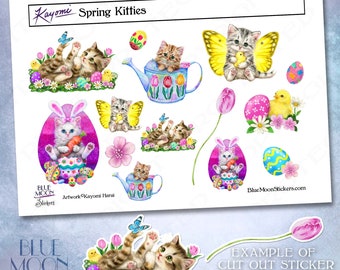 Spring Kitties cute Easter Stickers by Kayomi Harai