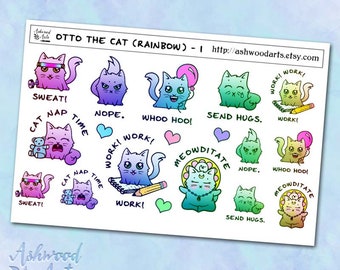 Otto die Katze Cute Kawaii-Rainbow Planner Sticker-Ashwood Arts