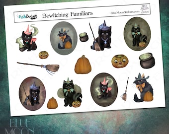 Ash Evans Bewitching Familiars halloween kitty cat Stickers
