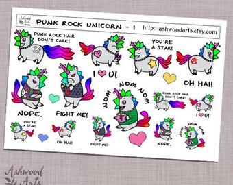 Punk Rock Unicorn Planner Stickers Cute Kawaii Ashwood Arts