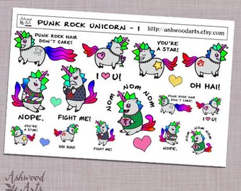 Punk Rock Einhorn Sticker süße Kawaii Ashwood Kunst