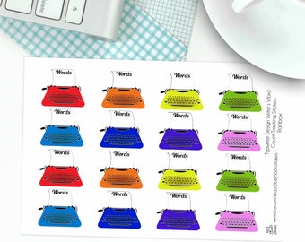 Typewriter Design Writer's Word Count Tracking Stickers - Rainbow