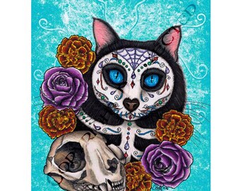 Day of the Dead Cat Kreuzstich Stickmuster von Carrie Hawks