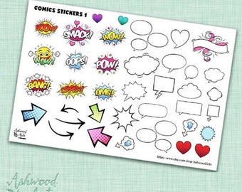 Comic Geek and Washi Tape Set Planner Stickers Ashwood Arts