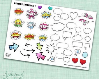 Comic Geek et washi tape ensemble Planner Stickers Ashwood Arts