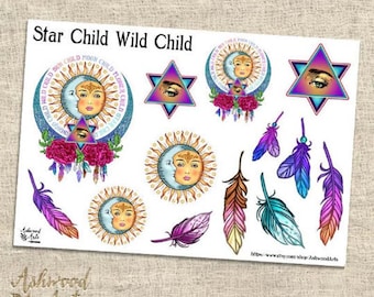 Star Child Wild Child-Boho Pagan Witchy Planchy Sticker-Ashwood Arts