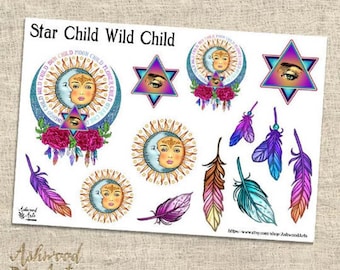 Star Child Wild Child - Boho Pagan Witchy Planner Stickers - Ashwood Arts