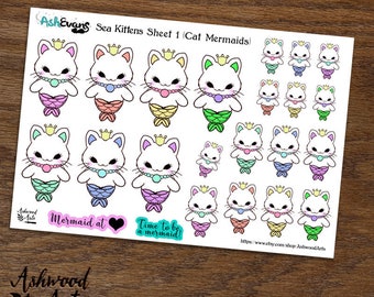 Ash Evans Sea Kittens Mermaid Cat Stickers Ashwood Arts