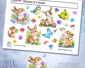 Bunnies and Friends cute Spring Easter Stickers by Kayomi Harai