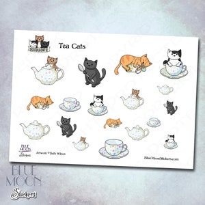 Doodlecats Tea Cats cute kitty Stickers by Beth Wilson