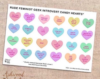 Rude Feminist Geek Introvert Candy Hearts Valentine Planner Stickers - Ashwood Arts
