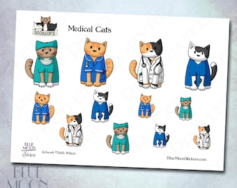 Doodlecats Medical Cats cute kitty Stickers by Beth Wilson