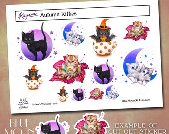Autumn Kitties kitten halloween fall Stickers by Kayomi Harai