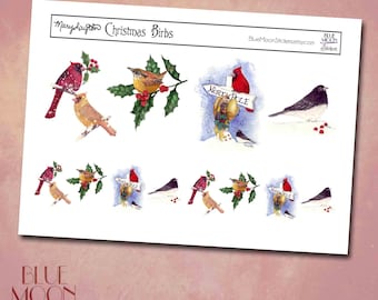 Mary Layton Christmas Birbs Bird Art Stickers
