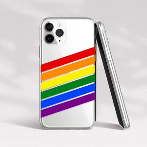 Rainbow Stripes Clear Case for iPhone 15 Pro Max 14 Plus 13 12 11, Samsung Galaxy S24 Ultra S23 Plus S22 S21, Google Pixel Striped Pattern