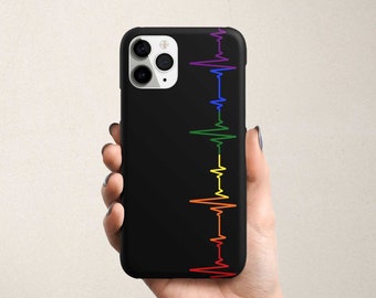 Rainbow Heartbeat Phone Case Apple iPhone 11 Pro Max 12 Samsung Galaxy S21 S20 Ultra S10 Plus Google Pixel LGBTQ Gay Pride Gift for Partner