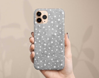 Gray and White Star Pattern Phone Case for iPhone 14 Pro Max 15 13 12 XR 8 7 Samsung Galaxy S23 Plus S24 Ultra S22 S21 S20 Celestial Print