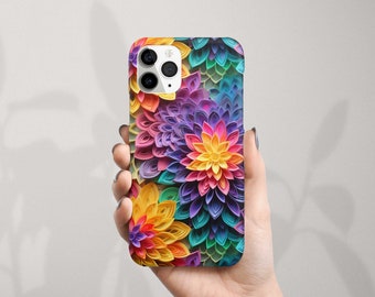 Rainbow iPhone Case with Faux 3D Effect for iPhone 14 Pro Max 15 Plus 13 Mini 12 11 XR X XS 8 7 SE2 Cute Phone Case Cut Paper Flowers Design