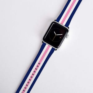 Navy Blue White Pink Striped Apple Watch Band Series 5 4 3 2 1 iWatch Band Stripes Apple Watch Band Women's 38mm Watch Band 44mm 40mm 42mm image 4