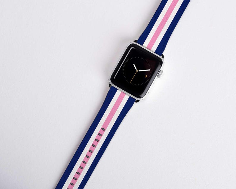 Navy Blue White Pink Striped Apple Watch Band Series 5 4 3 2 1 iWatch Band Stripes Apple Watch Band Women's 38mm Watch Band 44mm 40mm 42mm image 4