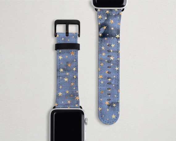 (Blue Butterfly) Patterned Leather Wristband Strap for Apple Watch Series  4/3/2/1 gen,Replacement for iWatch 38mm / 40mm Bands