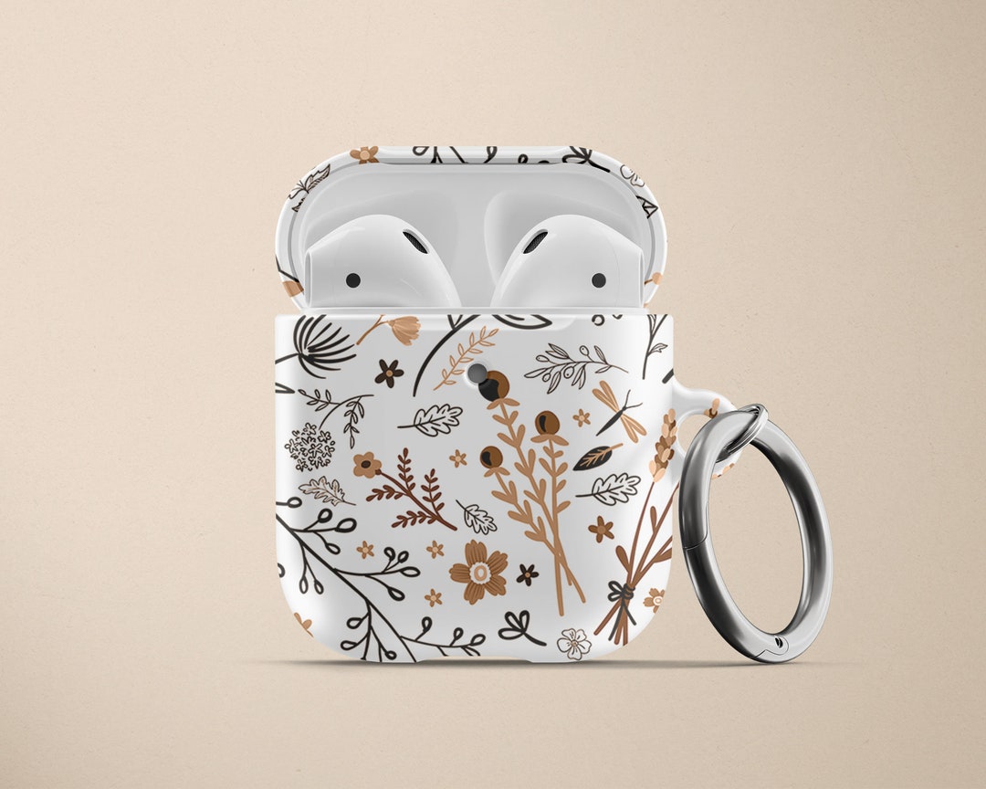 Flower Apple Airpods Case AirPod Pro Hard Plastic Case Tan Brown White Neutral Color Floral Air
